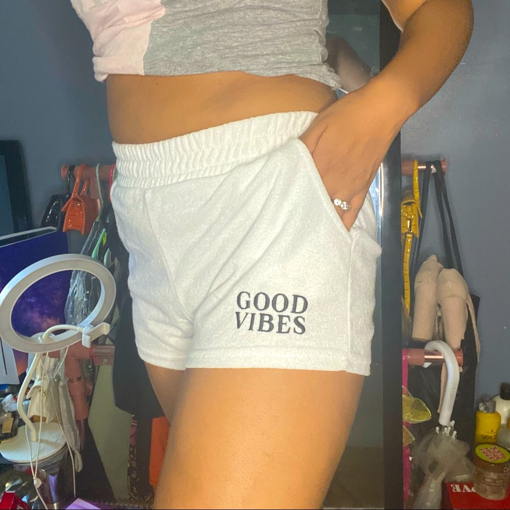 White terry cloth mini shorts
